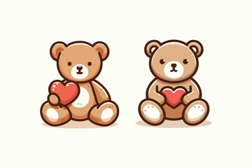 vector illustration  set of a teddy bear plush toy wearing a bow on a white background 