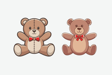 Fototapeta premium vector illustration set of a teddy bear plush toy wearing a bow on a white background 