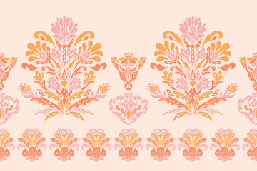 Motifs African boho paisley Floral embroidery Ikat pattern border. Ethnic ikat floral Ethnic Indian Pattern Ikat pattern Ethnic Pattern.Border indian floral Aztec embroidery border seamless patterns. © Suttiwat
