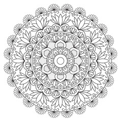 Simple circular pattern in the form of a mandala. Henna tattoo mandala. Mehndi style. Decorative pattern in oriental style. Coloring book page.