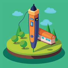 illustration of a handheld 3D pen that allows for freeform drawing in the air.