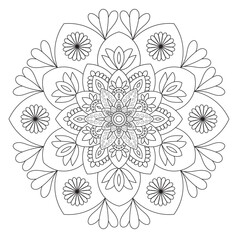 Simple circular pattern in the form of a mandala. Henna tattoo mandala. Mehndi style. Decorative pattern in oriental style. Coloring book page.