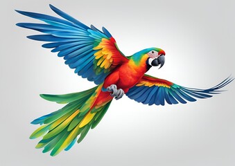 Colorful flying parrot isolated on white.