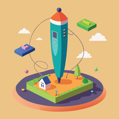 illustration of a handheld 3D pen that allows for freeform drawing in the air.