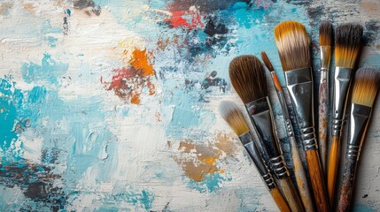 Fototapeta premium Paint Brushes on Colorful Canvas Background