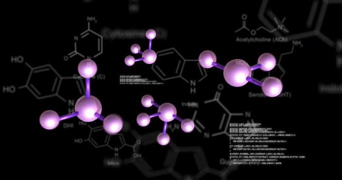 Molecular structures and chemical formulas, scientific research animation