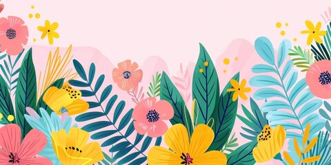 Fototapeta premium Colorful bouquets of flowers and foliage arranged in a vibrant pattern for a cheerful atmosphere