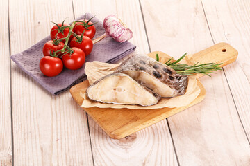 Raw wolffish steak for cooking