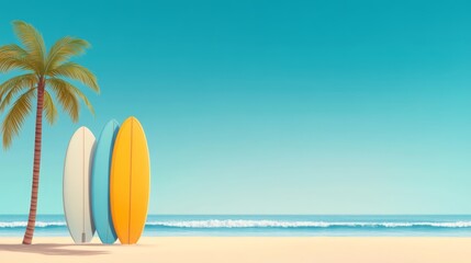 Summer Surfboard Beach Scene with Palm Tree