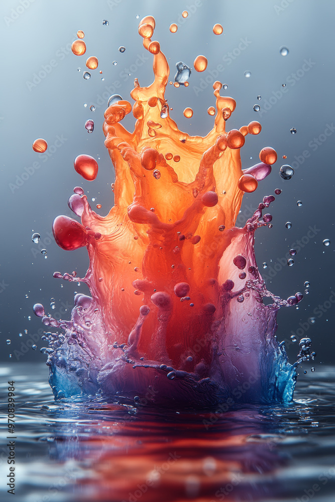 Poster a vibrant splash of colorful liquid creates an abstract display, showcasing dynamic movement and ene