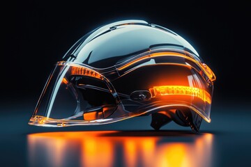 Fototapeta premium Futuristic Helmet with Illuminated Visor and Orange Glow