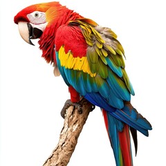 Obraz premium Scarlet macaw perched on branch displaying vibrant plumage
