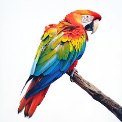 Obraz premium Scarlet macaw perched on branch displaying vibrant plumage
