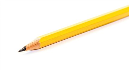 A yellow pencil with a black tip is on a white background