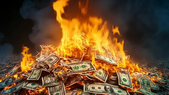 Pile of Money Burning video 4k