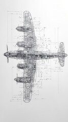 Schematic diagram of a Spitfire fighter aircraft showcasing technical details and design elements