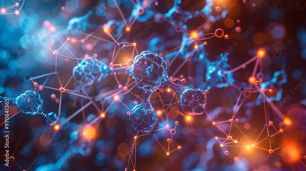 Canvas Prints molecular structures are depicted in vibrant digital concept, showcasing intricate connections and g