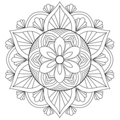 Simple circular pattern in the form of a mandala. Henna tattoo mandala. Mehndi style. Decorative pattern in oriental style. Coloring book page.