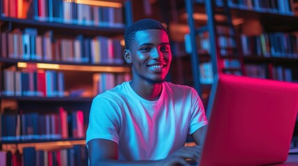 Fototapeta premium The Smiling Student With Laptop