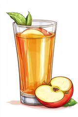 a fruity and bubbly glass of apple cider with a few slices of fresh apple illustration