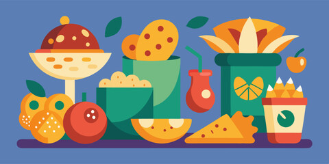 Colorful flat design elements for mushroom chips packaging and culinary creations