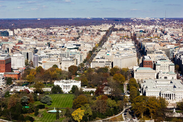 Late Fall Bird'e eye view overlooking the US President's House & South Lawn, Washington DC