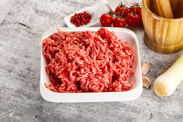 Minced beef meat in the bowl