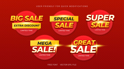 Collection set label badge circle banner sticker Sale discount deals with red yellow gradient vector