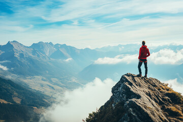 person on the top of the mountain