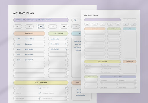 My Day Plan Layout With Pastel Colored Fields