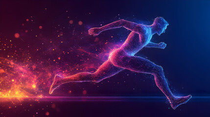Fototapeta premium Abstract Runner Silhouette with Glowing Lines and Particles - Motion Graphics Background