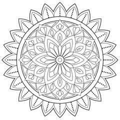 Simple circular pattern in the form of a mandala. Henna tattoo mandala. Mehndi style. Decorative pattern in oriental style. Coloring book page.