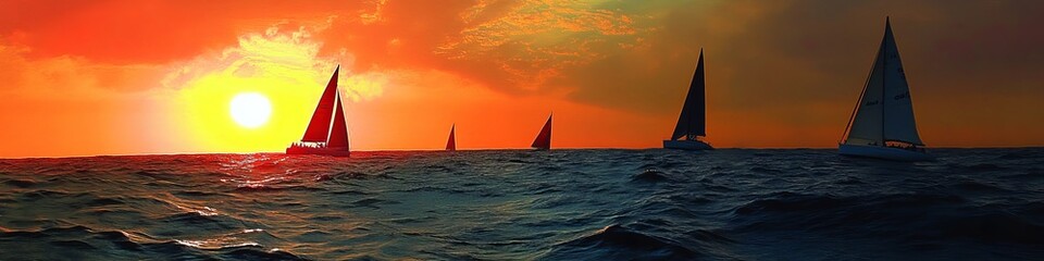Naklejka premium America's Cup. America's Cup Sailing. The most prestigious regatta in the world. Boat with sails on the waves. Illustration with a regatta at sea.