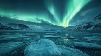 Naklejka premium Northern Lights Reflecting on Frozen Sea