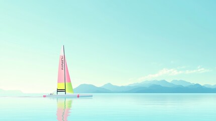 Naklejka premium America's Cup. America's Cup Sailing. The most prestigious regatta in the world. Boat with sails on the waves. Illustration with a regatta at sea.