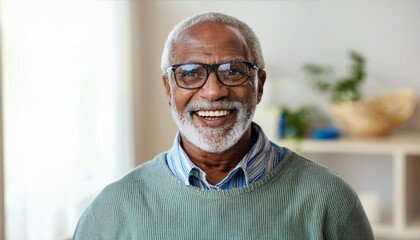 Happy African American senior at nursing home looking at camera