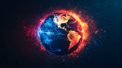 Earth on Fire Abstract Background Animation with Blue and Red Particles