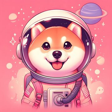 cute happy dog cheems in astronaut costume