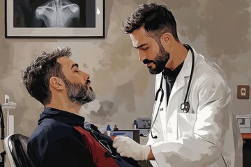 International Doctor's Day.
International Workers' Day
healthcare sector. Doctors' Solidarity Day
to the whole world. Illustration of a doctor with a stethoscope.