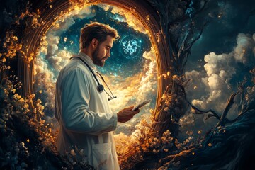 International Doctor's Day.
International Workers' Day
healthcare sector. Doctors' Solidarity Day
to the whole world. Illustration of a doctor with a stethoscope.