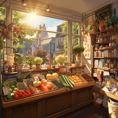 Fototapeta premium small fruit and vegetable shop 