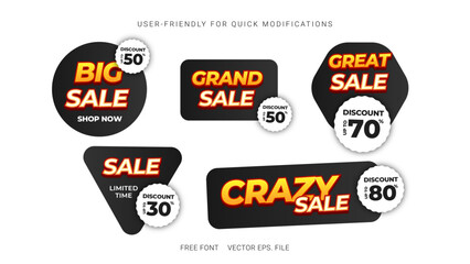 Collection set label badge banner sticker Grand Sale discount deals with black gradient vector