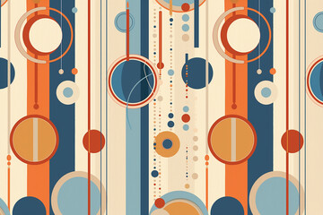 A retro mid-century modern background pattern featuring an abstract circle-striped design with old vintage colors