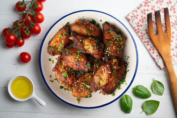 BBQ marinated chicken wings. Top view table.