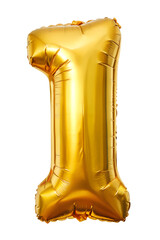 Golden foil number one balloon on a transparent background