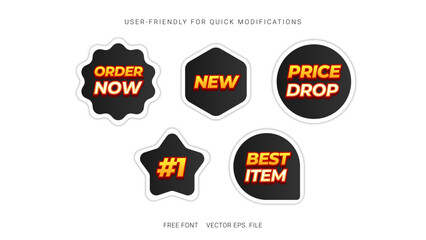 Collection set label badge banner sticker Sale best item order now discount deals with black gradient vector