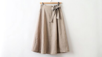 Fototapeta premium Linen wrap skirt with a effortless relaxed silhouette, adjustable waist tie for a tailored fit, and a lightweight,
