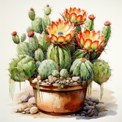 Cactus pot clip art, watercolor illustration,