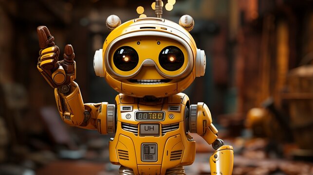 Robot giving a thumbs-up gesture against a vibrant yellow backdrop.