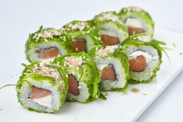 tasty sushi on the white